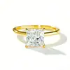 Anel de Prata Esterlina S925 para Mulheres, Banhado a Ouro Amarelo 18K, Corte Baguete Quadrado, Borda Reta, Parede Polida, Moissanita Cor D, Anel de 7X 0,35kg Quilates