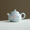 Tetera Cerámica Magnolia Pintada a Mano Bajo Esmalte Dinastías Tang y Song, Tetera Pequeña para el Hogar, Juego de Té Kung Fu con Filtro de Agujero de Bola, Tetera de Concubina Imperial