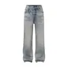 K2435 Estilo Retrô Americano High Street Moda de Rua Unissex Design Lavado Rasgado Jeans Flare Casual Masculino