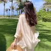 Roupa de Proteção Solar Ice Silk com Efeito Perolado 2026 Verão Peça Externa Manga Longa Solta Fina Top de Dança Jaqueta Camisa de Chiffon