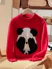 Novo Suéter de Lã com Gola Redonda para Crianças Outono/Inverno 2025 Jacquard de Urso Panda Espesso Suéter para Meninos Suéter para Meninas Camisa Base