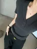 Camiseta de Tricô Manga Curta com Padrão Torcido na Gola Estilo Old Money para Mulheres, Verão de Seda Gelada Elegante de Alto Padrão Slim Fit Fina