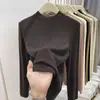 Al por mayor transfronterizo otoño e invierno terciopelo alemán talla grande cuello alto pequeño chic interior ajustado cálido manga larga camiseta base para mujer