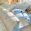 Conjunto de Roupa de Cama de Algodão Integral de Quatro Peças, Algodão Puro Novo Estilo 2026, Roupa de Cama Fresca e Simples, Lençol, Capa de Edredom, Conjunto de Três Peças, Adequado para Todas as Estações