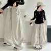 Pantalones de Algodón de Pierna Ancha para Niñas Otoño Nuevo Estilo Sueltos Casuales Niños Medianos y Grandes Cintura Alta Caídos Deportivos Azul Oscuro Otoño