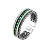 Anillo de apertura torcida tejida con circonita esmeralda de diseño original para mujer, anillo retro de estilo alto a la moda para mujer.