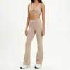 Conjunto de Yoga Cross-border Cor Sólida Alta Elasticidade Feminino Secagem Rápida Justo Cintura Alta Controle de Barriga Micro Flare Calça Corrida Fitness Conjunto de Duas Peças