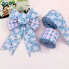 Cinta de Acción de Gracias de 6.3 cm con borde de alambre, estampado de calabaza a cuadros rosa y azul, para decoración de moño hecho a mano en caja de regalo