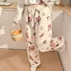 Calça Térmica Macia Outono e Inverno, Calça Longa Feminina com Laço, Calça Casual Solta para Casa que Pode Ser Usada Fora