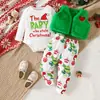 Enterizo Navideño de Manga Larga para Bebé Conjunto de Tres Piezas Traje de Dibujos Animados para Bebé Chaleco para Salir de Recién Nacido Ropa Infantil Transfronteriza