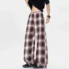 Pantalones casuales de retazos a cuadros retro estilo callejero americano para hombres y mujeres, pantalones de cuadros holgados adelgazantes para primavera y verano