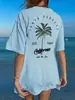 Blusa Feminina Casual de Verão com Gola Redonda e Estampa de Coqueiros