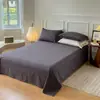 Estilo japonés Nube algodón suave lavado estilo sin estampado botón juego de cuatro piezas individual doble color sólido sábana sábana ajustable juego de tres piezas