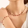 Cadena para la clavícula de personalidad retro transfronteriza europea y americana, corazón de melocotón, collar colorido, joyería simple de lujo ligero de nicho, multicadena pequeña