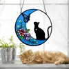 Colgante de Ventana Acrílico Colorido Gato Negro Decoración de Halloween Gato Captador de Luz Mariposa Regalo para Amantes de los Gatos