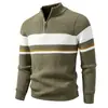 Novo suéter masculino de outono e inverno com zíper parcial e gola alta, color-blocking, espessado, de manga comprida, pulôver de tricô, camisa base