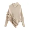 Suéter de Punto con Hebilla en el Hombro de Diseño, Empalme Irregular de Piel, Nuevo para Otoño, Aspecto Holgado Adelgazante, Punto de Longitud Media