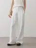 Série de Linho Estilo Nacional, Calça de Linho Leve com Pregas Duplas e Perna Larga, Calça de Linho Confortável e que Não Gruda, Calça Branca de Verão