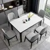 Juego de mesa y sillas de comedor de mármol estilo italiano, mesa de comedor moderna para uso doméstico, madera maciza, apto para apartamentos pequeños, diseño de lujo ligero, mesa de comedor rectangular estilo occidental