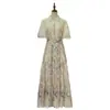 Vestido Estampado Floral Retrô Francês da Marca Z para Mulheres, Moda Europeia e Americana, Vestido Longo de Renda com Mangas Bufantes Transfronteiriço