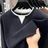 Sudadera gruesa de peso pesado para hombre, efecto dos piezas, forro polar térmico, ultrasuave, moderna, cálida, nueva camiseta base de otoño para hombre