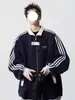 Chaqueta Estilo Universitario Americano para Hombre Otoño e Invierno Color de Contraste Empalme Tendencia Versátil Juventud Estudiante Chaqueta Rayada Uniforme de Béisbol