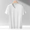 Camiseta de Manga Corta con Cuello en V de Seda de Hielo de Comercio Exterior para Hombre, Verano, Color Puro, Seda de Hielo Fresca, Manga Media, Delgada, Elástica, Secado Rápido