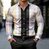 Camisa Xadrez com Estampa Digital Casual Slim Fit Manga Longa com Gola Lapela Tamanho Europeu Estilo Comércio Exterior Amazon Transfronteiriço