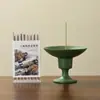 Pequeño quemador de incienso, soporte para incienso, quemador de aromaterapia, base de soporte para incienso de cerámica estilo chino, nuevo quemador de incienso redondo pequeño de cerámica verde-naranja con pie alto