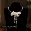 Cadena para la clavícula con borla de flor estilo hada del bosque, collar dulce elegante para novia, juego de accesorios de alta gama para vestido de novia