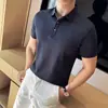 Camiseta casual de algodão de alta qualidade para homens, estilo old money de luxo leve para o verão, gola de lapela sem costura, respirável, camisa polo com gola de lapela aberta, manga curta