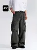 Com Calças Cargo Wide Leg Multibolsos Ricas Estilo Retro Americano para Homens e Mulheres, Calças Casuais Versáteis Dobradas Soltas Emagrecedoras