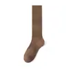 Calcetines para mujer, calcetines de pantorrilla, calcetines de algodón para primavera y otoño, color Maillard, color liso, rayas verticales, calcetines largos, estilo retro universitario, calcetines versátiles para mujer