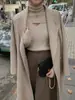 Suéter de punto con cuello alto y base de pila de hilo hilado para mujer, top ajustado de cuello alto elegante de nicho para primavera y otoño