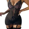 2023 nuevo lencería sexy de malla para mujer, camisón con tiras de encaje y malla, con clip colgante, al por mayor