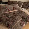 Manta con Estampado de Leopardo Maillard de Piel de Conejo Juego de Cuatro Piezas Invierno Engrosado Cálido Sábana Bajera y Funda de Edredón de Terciopelo de Leche Ropa de Cama