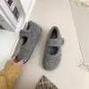 Zapatos Burcan de Plataforma Interna Elevada para Mujer con Forro de Felpa Grises Mary Jane Zapatos Mao de Invierno para Mujer Estilo Coreano Zapatos de Algodón de Lana