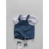 Conjunto de Mono con Camiseta para Niños Traje de Verano de Mezclilla con Pantalones Cortos para Niños Conjunto de Dos Piezas con Camiseta Blanca de Manga Corta