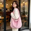 Bolsa de axila macia de pelúcia estilo coreano, estilo preguiçoso do Instagram, bolsa de ombro grande com estampa de leopardo, bolsa para aula de estudante universitário