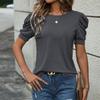 Bai Fen Zhi Yi2025 Nuevo Top Casual Versátil de Verano Europeo y Americano Camiseta de Color Sólido con Manga Abullonada para Mujer