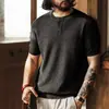 Nueva Camisa de Punto de Manga Corta Estilo Retro Old Money para Hombre, Marca de Moda Otoñal Tencel Lyocell Fresca Camiseta de Oficina para Hombre