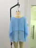 Chal de Blusa de Chifón Delgado de Longitud Media con Cuello Redondo Estilo Europeo y Americano para Mujer, Color Sólido Transpirable Primavera y Verano, Capa Pequeña Transfronteriza