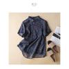Camisa de Lino y Algodón Floral de Manga Corta con Cuello Alto y Solapa, Elegante Top Casual Artístico Petite para Adelgazar en Verano 2026
