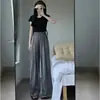 Pantalones de Pierna Ancha de Seda Helada para Mujer en Verano, Delgados, de Cintura Alta, Casuales, Estilo Estilo Japonés, Pantalones Lazy Yamamoto, Pantalones Rectos de Algodón y Lino