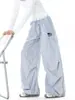 Calça Casual Bordada Estilo Preguiçoso Retrô Feminina Masculina Cor de Outono Cós Color Block Patchwork Perna Larga Calça Plissada Calça Cimitarra
