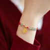 Pulsera Nafu de Jade Hetian para Mujer Tejida Marca Fu Cuerda Roja Pulsera de Alta Calidad Regalo para Estudiante Novia Cuerda para la Mano Pulsera sin Color