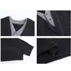 Suéter de Punto de Dos Piezas Falsas con Cuello en V para Hombre, Talla Grande Popular Europea, Estilo Old Money con Retazos, Venta al por Mayor de Fábrica de Alta Gama