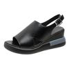 Sandalias de cuña con suela gruesa y plataforma para mujer, novedad de verano 2021, zapatos de tacón alto con punta de pez y piel suave.