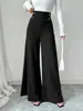 Pantalones de pierna ancha de tiro alto hechos a medida para mujer, adelgazantes y con caída, pantalones rectos hasta el suelo con decoración de botón metálico, adecuados para el trabajo y uso profesional