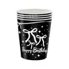 Nuevo Plato de Papel con Lazo Negro Suministros para Decoración de Fiesta de Cumpleaños Set de Mantel Taza de Papel de Dibujos Animados